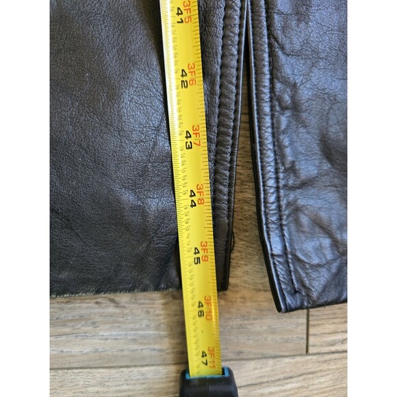 VTG Express Black Leather Trench Coat Shoulder Pads Petite SZ 12? MISSING BUTTON - Picture 5 of 12